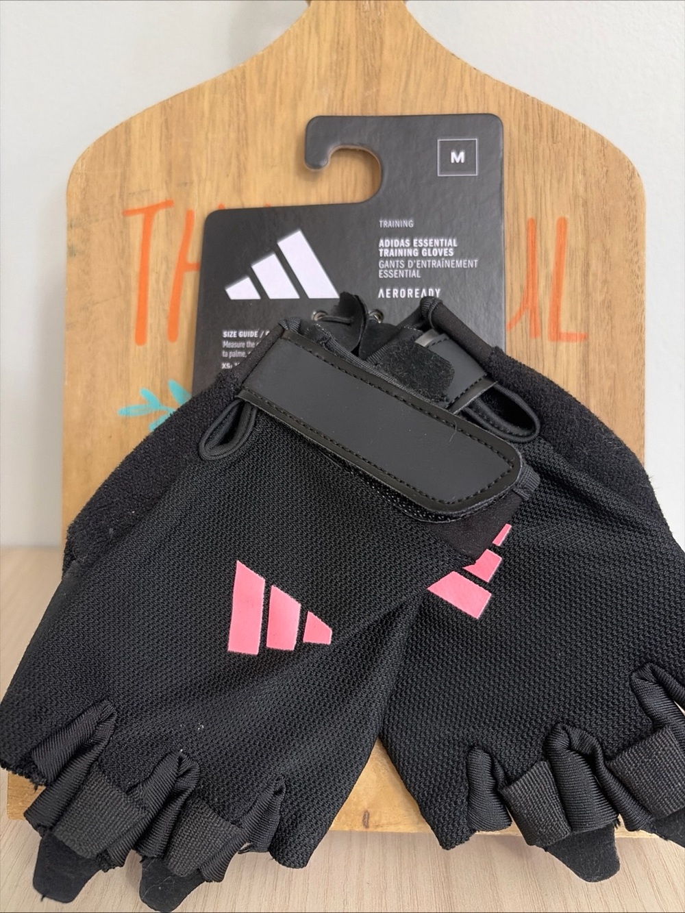 adidas Black Training Fingerless Gloves with Pink Accents size M